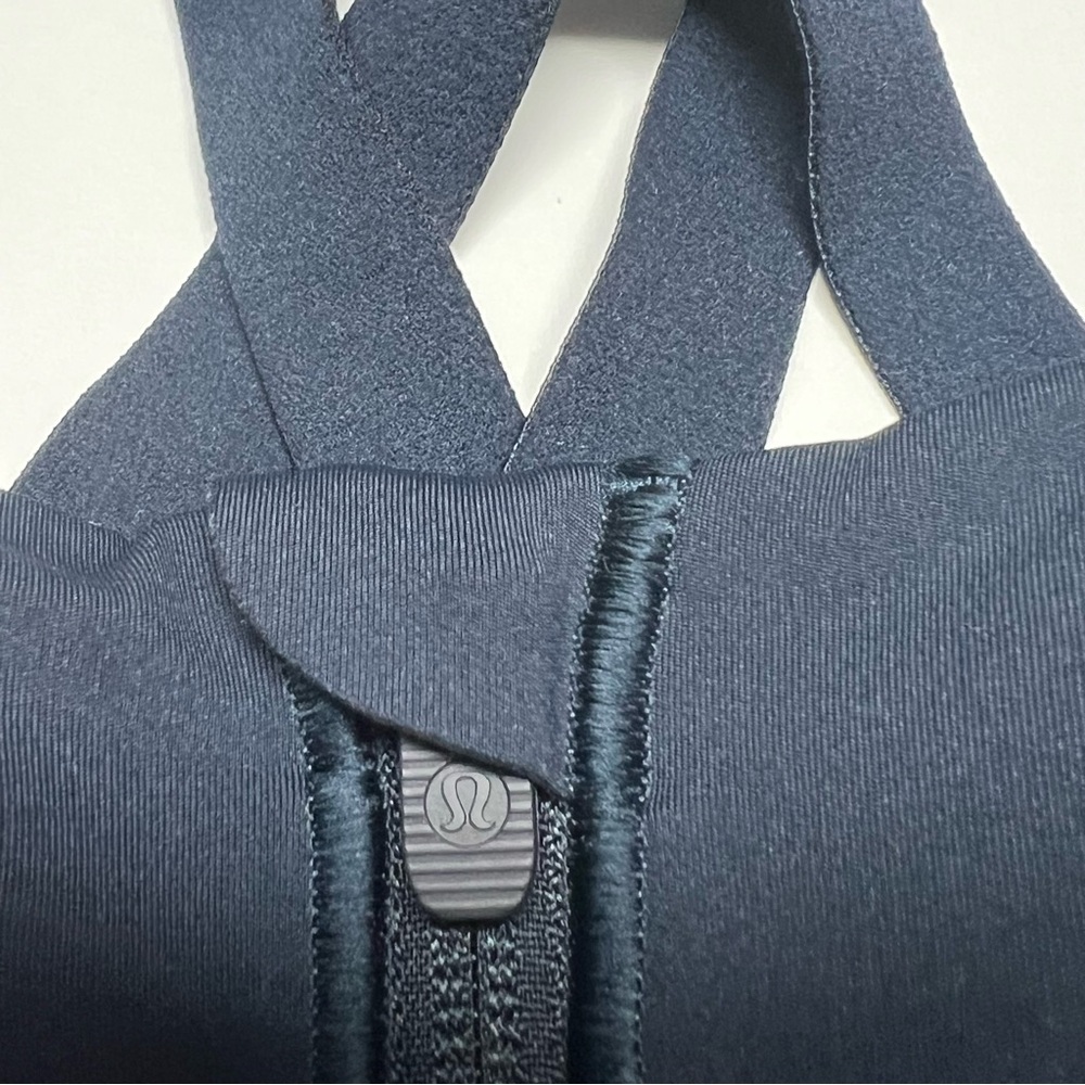 LULULEMON Dark Navy Zip Front Sports Bra Strappy Back Medium Support No Size Tag - Picture 7 of 16